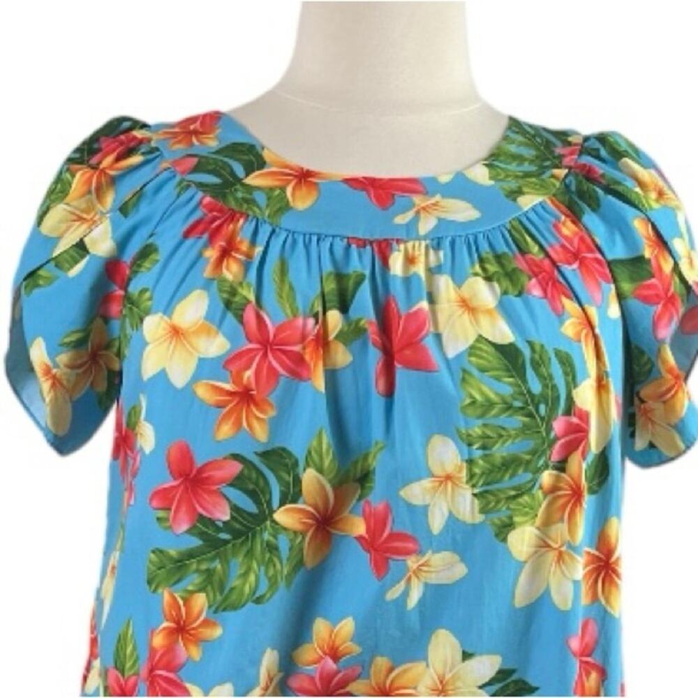 Puanani RJC Hawaiian Vintage Dress Tulip Sleeve Tropical Floral Women Size Large - Picture 5 of 11